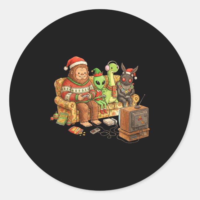 Bigfoot Alien Nessie Mothman Retro Gaming Christma Runder Aufkleber (Vorderseite)