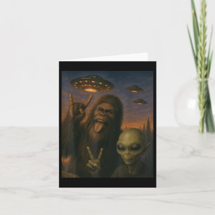 Bigfoot Alien Rock On Selfie Ufo Funny Gifts Men W Karte