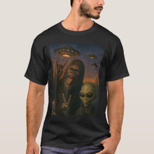 Bigfoot Alien Rock On Selfie Ufo Lustige Geschenke T-Shirt