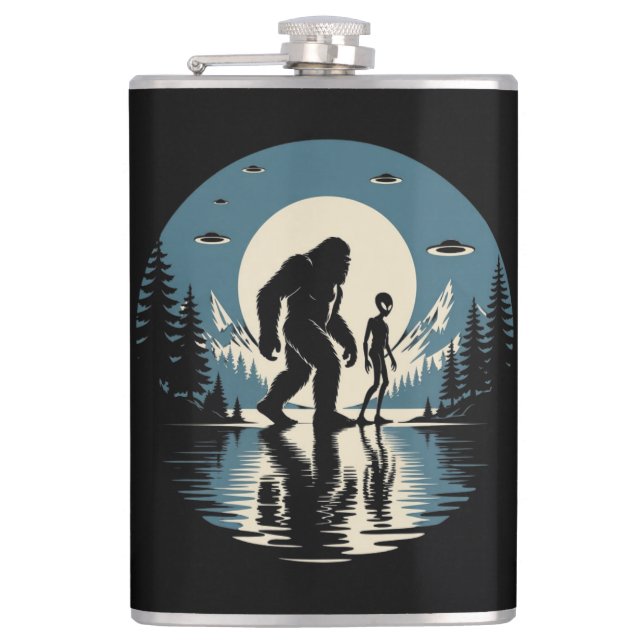 Bigfoot Alien UFO Kryptiden Lederflasche Flachmann (Vorderseite)
