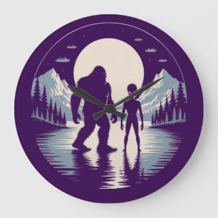 Bigfoot-Alien-UFO-Übernatürliches Begegnung  Große Wanduhr