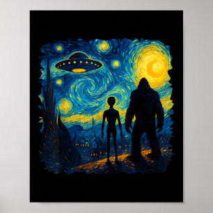 Bigfoot Alien Ufo Van Gogh Sternennacht Sasquatch  Poster
