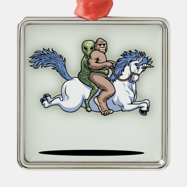 Bigfoot, alien, Unicorn Ornament Aus Metall (Vorne)