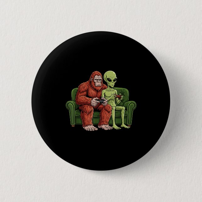 Bigfoot Alien Video Games Gaming Sasquatch Ufo Men Button (Vorderseite)