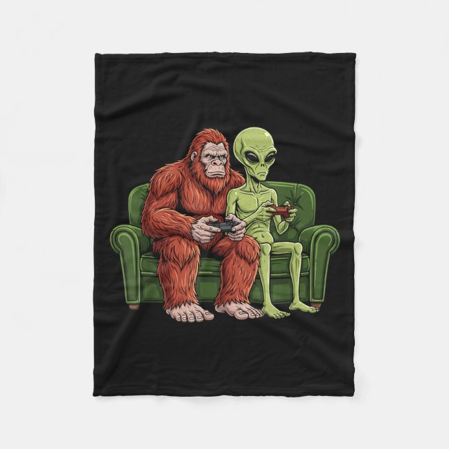 Bigfoot Alien Video Games Gaming Sasquatch Ufo Men Fleecedecke (Vorderseite)