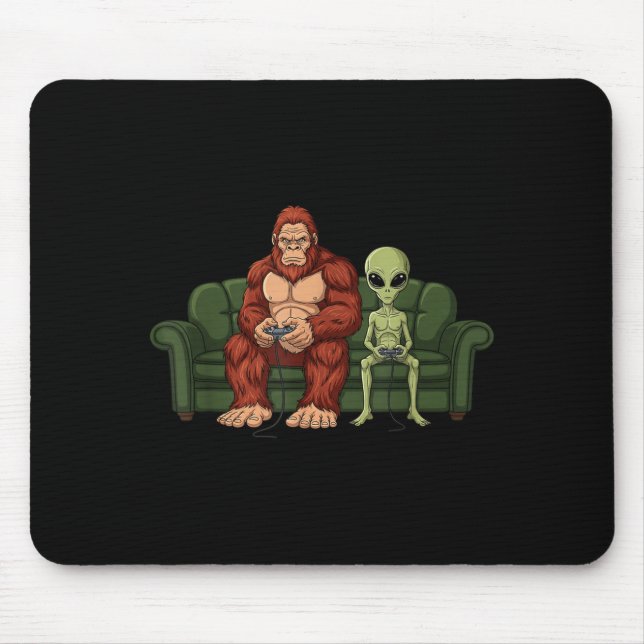 Bigfoot Alien Video Games Gaming Sasquatch Ufo Men Mousepad (Vorne)