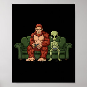 Bigfoot-Alien-Videospiele Gaming Sasquatch UFO-Män Poster