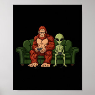 Bigfoot-Alien-Videospiele Gaming Sasquatch UFO-Män Poster