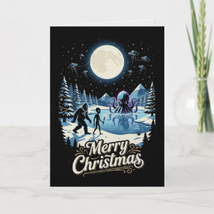 Bigfoot-Alien-Weihnachts-Cryptid-UFO-Grußkarte Karte