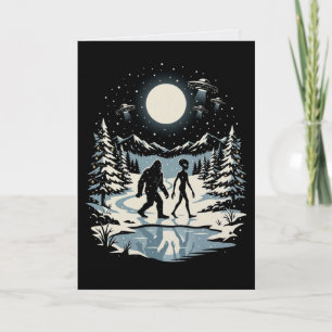 Bigfoot-Alien-Weihnachtskarte-Kryptid-UFO-Feiertag Karte