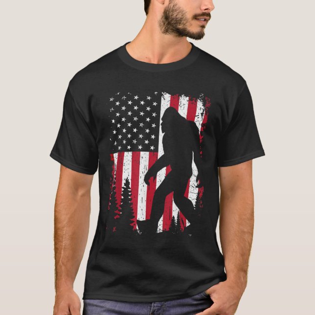 Bigfoot American Flag Kids 4. Juli USA Patrio T-Shirt (Vorderseite)