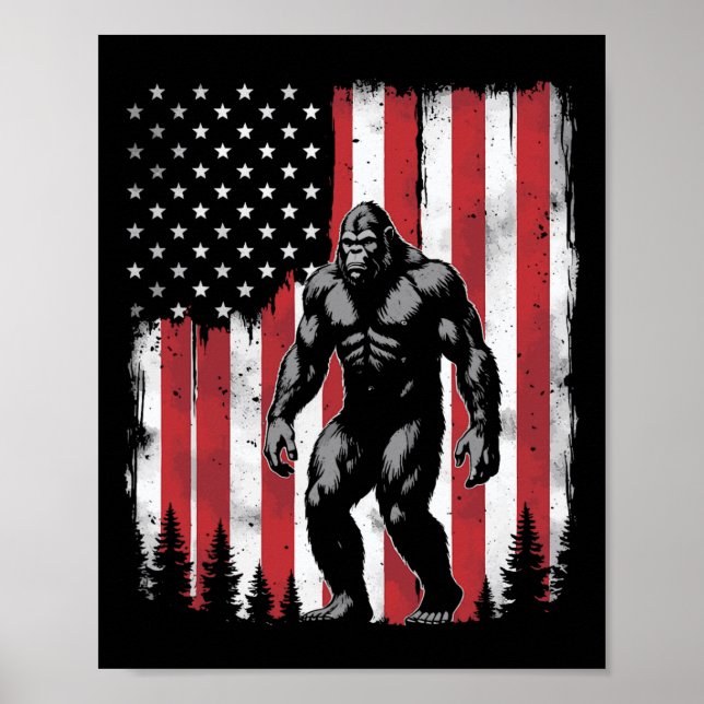 Bigfoot American USA Flag Patriotic 4. Juli Poster (Vorne)
