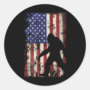 Bigfoot Amerikanische Flagge 4. Juli Patriotisch Runder Aufkleber