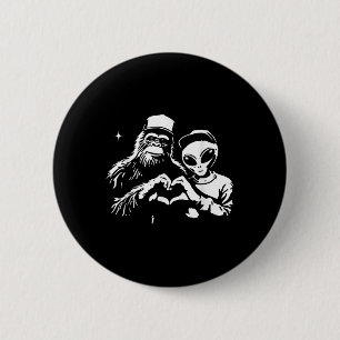 Bigfoot and Alien Heart Hands Funny Valentines Big Button