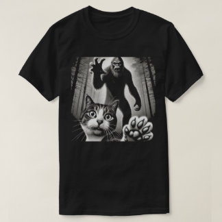 Bigfoot and Cat Encounter T - Shirt - Funny Forest