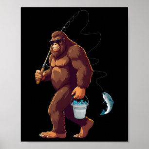 Bigfoot Angeln Funny Retro Sasquatch Fisherman Da Poster