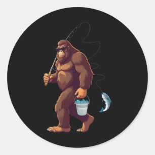 Bigfoot Angeln Funny Retro Sasquatch Fisherman Da Runder Aufkleber