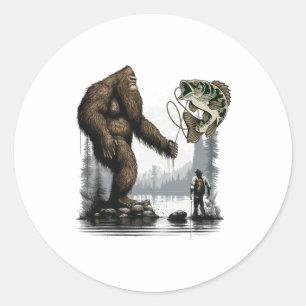 Bigfoot-Angeln Lustiger Sasquatch-Fisch 1 Runder Aufkleber