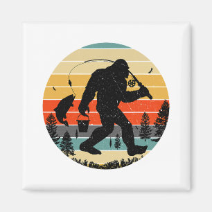 Bigfoot-Angeln Yeti Sasquatch Fischer Retro Magnet