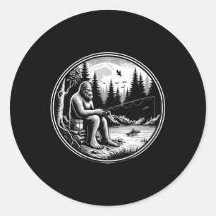 Bigfoot-Angelsee Sasquatch-Angler Lustiger Fisch Runder Aufkleber