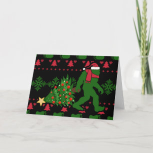 Bigfoot auf gestricktem Hintergrund Karte