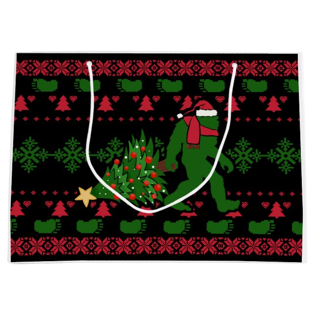 Bigfoot auf Strick Hintergrund Große Geschenktüte (Vorderseite)