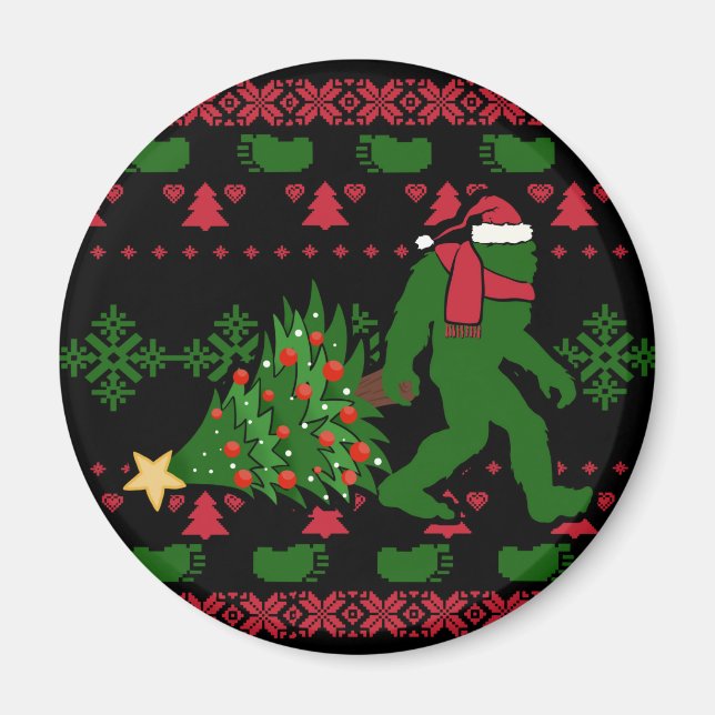 Bigfoot auf Strick Hintergrund Magnet (Vorne)