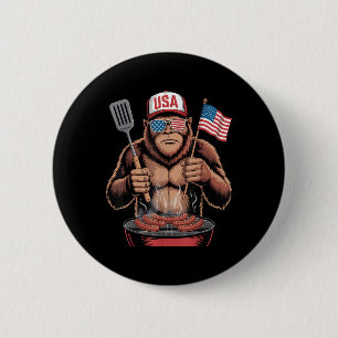 Bigfoot BBQ 4. Juli Lustiger Patriotischer Sasquat Button