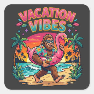 Bigfoot Beach-Paradies Ferien-Vibes Sommer Quadratischer Aufkleber