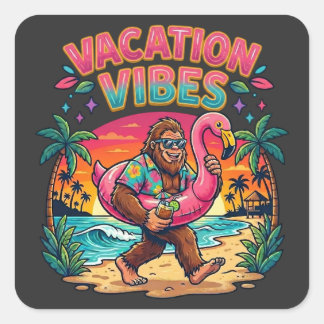 Bigfoot Beach-Paradies Ferien-Vibes Sommer Quadratischer Aufkleber