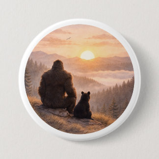 Bigfoot & Bear Cub at Sunset Button