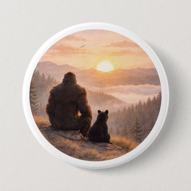 Bigfoot & Bear Cub at Sunset Button (Vorderseite)