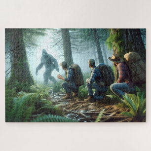 Bigfoot Begegnung mit Wanderern, bewaldeter Hinter
