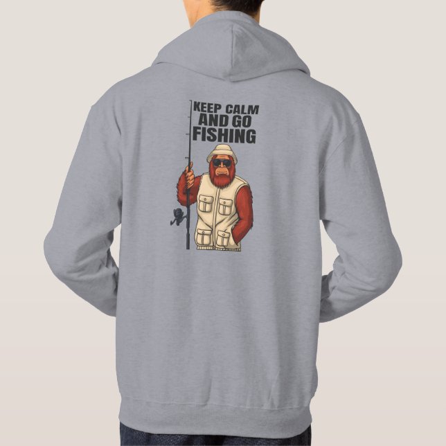 Bigfoot Behielt Ruhe und gehen Fischen Funny Hoodie (Rückseite)