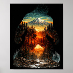 Bigfoot-Bergwald-Sonnenuntergang Outdoor Retro Poster