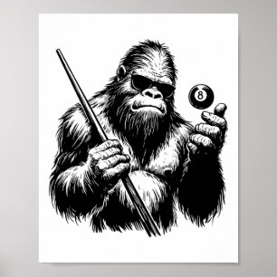 Bigfoot Billiards Player - Funny Sasquatch Billiar Poster
