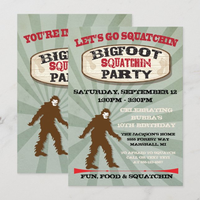 Bigfoot Birthday Party Einladungen (Vorne/Hinten)