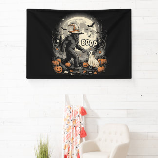 Bigfoot Boop Dog Retro Halloween Sasquatch Banner