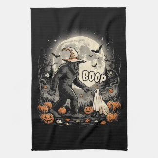 Bigfoot Boop Dog Retro Halloween Sasquatch Geschirrtuch
