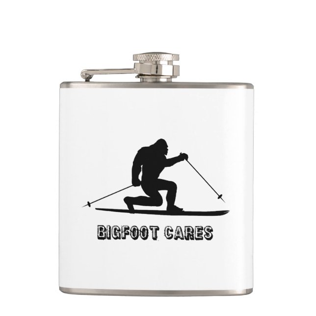 Bigfoot Cares Telemark Skifahren Flachmann (Vorderseite)