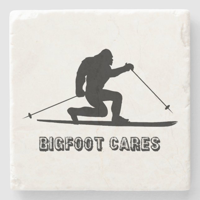 Bigfoot Cares Telemark Skifahren Steinuntersetzer (Vorderseite)