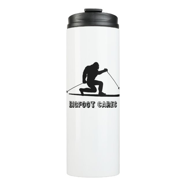 Bigfoot Cares Telemark Skifahren Thermosbecher (Vorderseite)