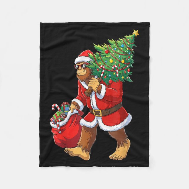 Bigfoot Christmas Tree Lights Boys Men Sasquatch L Fleecedecke (Vorderseite)