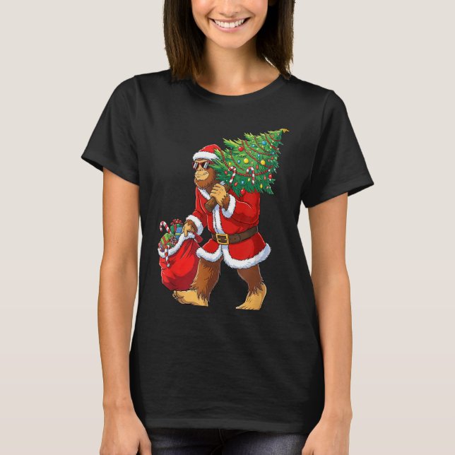 Bigfoot Christmas Tree Lights Boys Men Sasquatch L T-Shirt (Vorderseite)