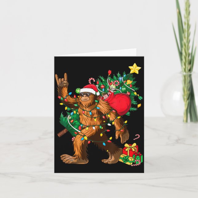 Bigfoot Christmas Tree Lights Xmas Boys Men Sasqua Karte (Vorderseite)