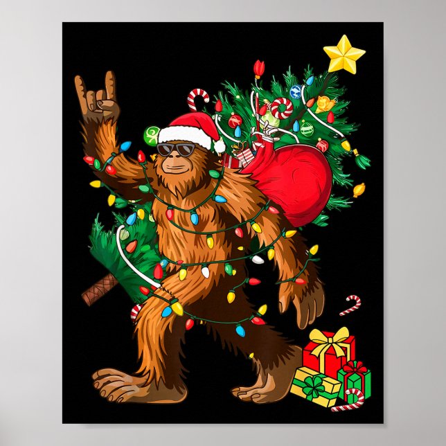 Bigfoot Christmas Tree Lights Xmas Boys Men Sasqua Poster (Vorne)