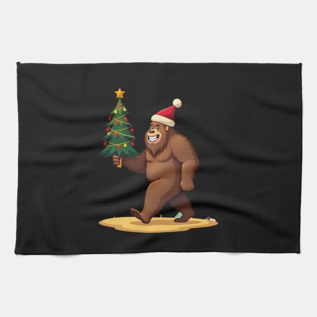 Bigfoot Christmas Tree Santa Hat (1) Geschirrtuch (Horizontal)
