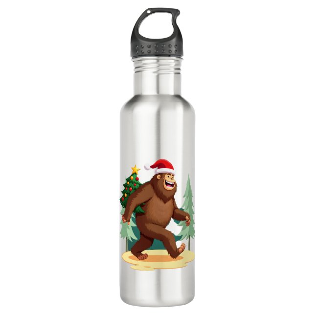 Bigfoot Christmas Tree Santa Hat (5) Edelstahlflasche (Vorderseite)