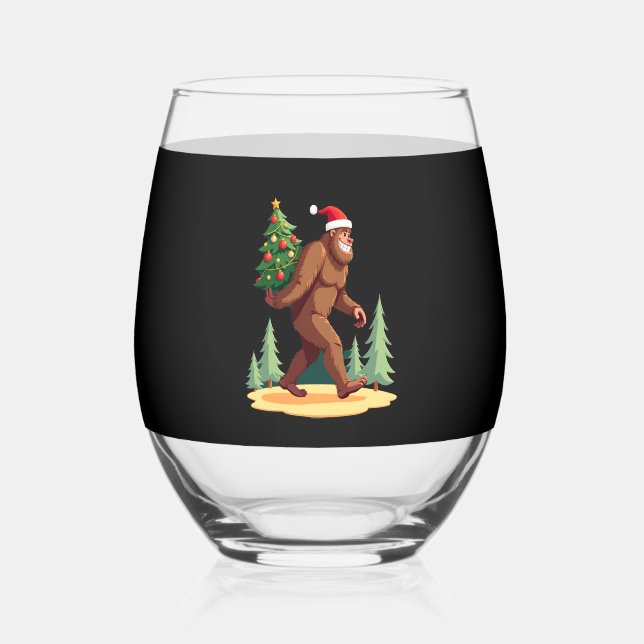 Bigfoot Christmas Tree Santa Hat Weinglas Ohne Stiel (Vorderseite)