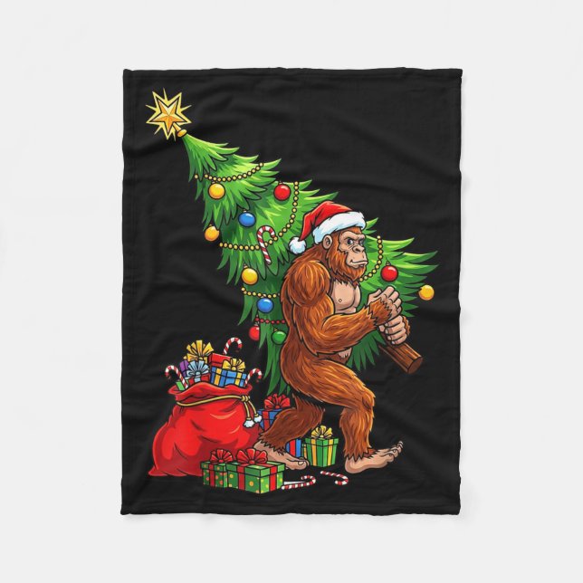Bigfoot Christmas Tree Xmas Lights Funny Sasquatch Fleecedecke (Vorderseite)